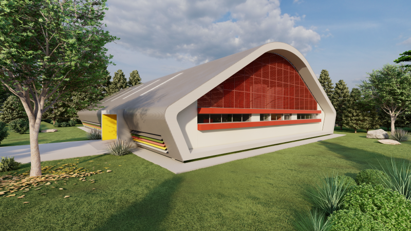 Na imagem vê-se o projeto do ginásio da Escola Breno Garcia.